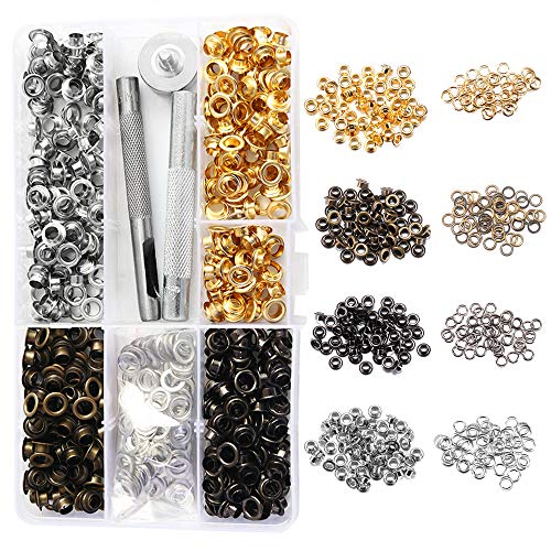 Gasea 400 Stück Ösen aus Metall, 5 mm, 4 Farben, große Eyelets, mit 3 Werkzeugen, zur Installation, mit Ösen, zur Reparatur von Handwerk, für Leder, Scrapbooking, Schuhe, Kleidung, Nähen Cover