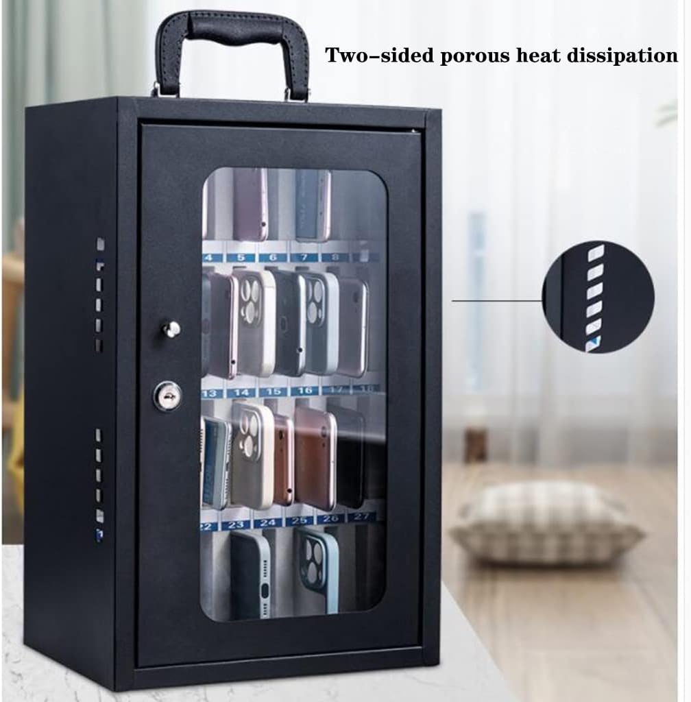 School Mobile Phone Safe Deposit Box Metal Durable Mobile Phone Storage Box Mobile with Lock Factory Safety Mobile Phone Cabinet (Color : Black, Size : 24