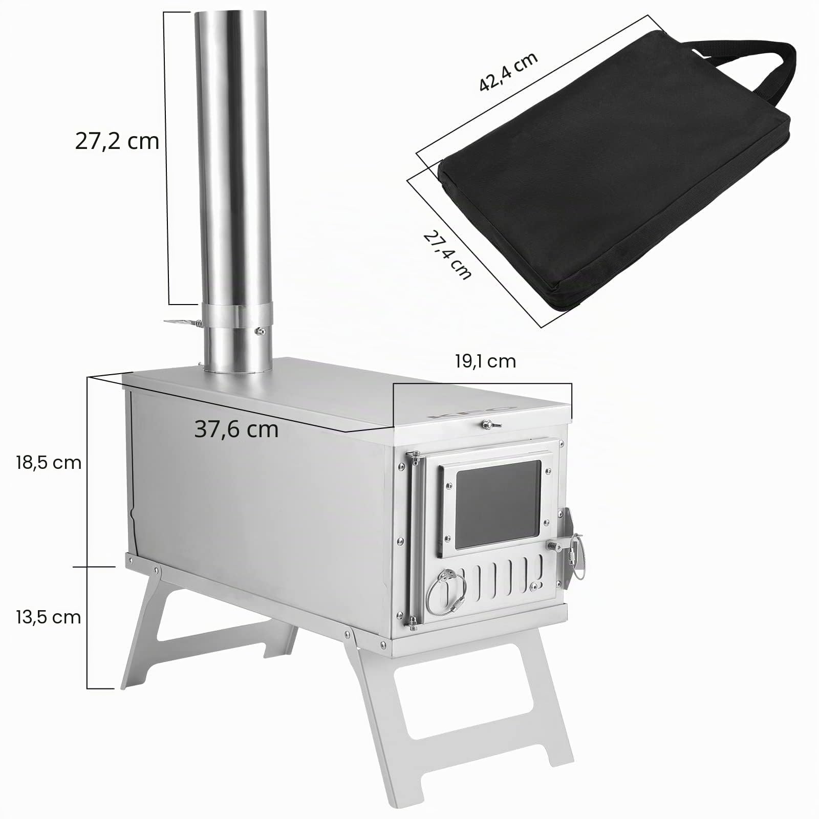 KFO ACIER 304 INOXYDABLE POÈLE DE CAMPING, ULTRALÉGER PORTATIF, Fourniveau à Chauffage et Cuisine, Platte de Cuisson Plateau, 3 kg