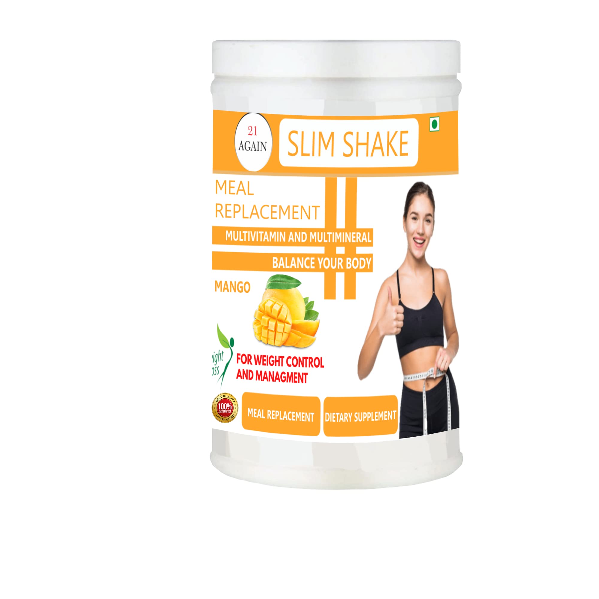 21 Again Meal Replacement Shakes | Slim Shake | For Healthy Weight Management With | Natural Ayurvedic Herbs | Vitamin, Minerals For Weight Control Protein Shake (Mango, 500g)-image-21