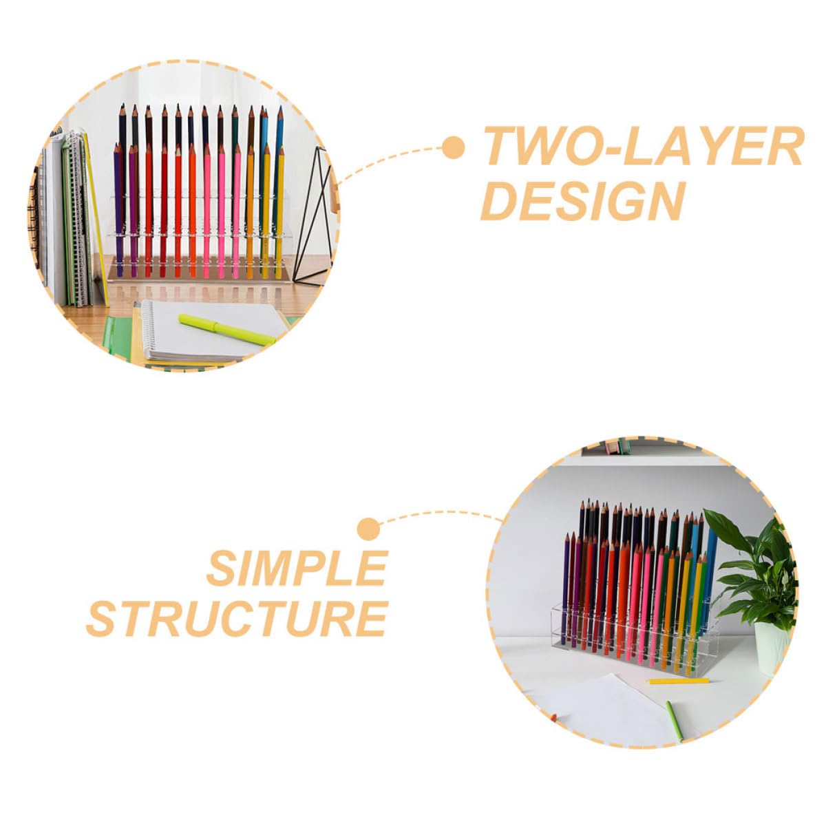 Veemoon Lot de 2 Porte-stylos en Acrylique Transparent, 48 Trous à 2 Niveaux, Support Polyvalent pour Pinceaux de Maquillage et Crayons à Sourcils, Organisateur de Bureau et Accessoires