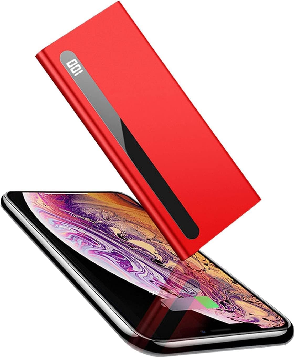 Power Bank 100000mah Batteria Esterna Ultra Alta capacità USB C Powerbank Caricabatterie Portatile Batteria 2.1a Doppia Uscita USB Display Digitale LED Caricabatterie per Cellulari PE, Red