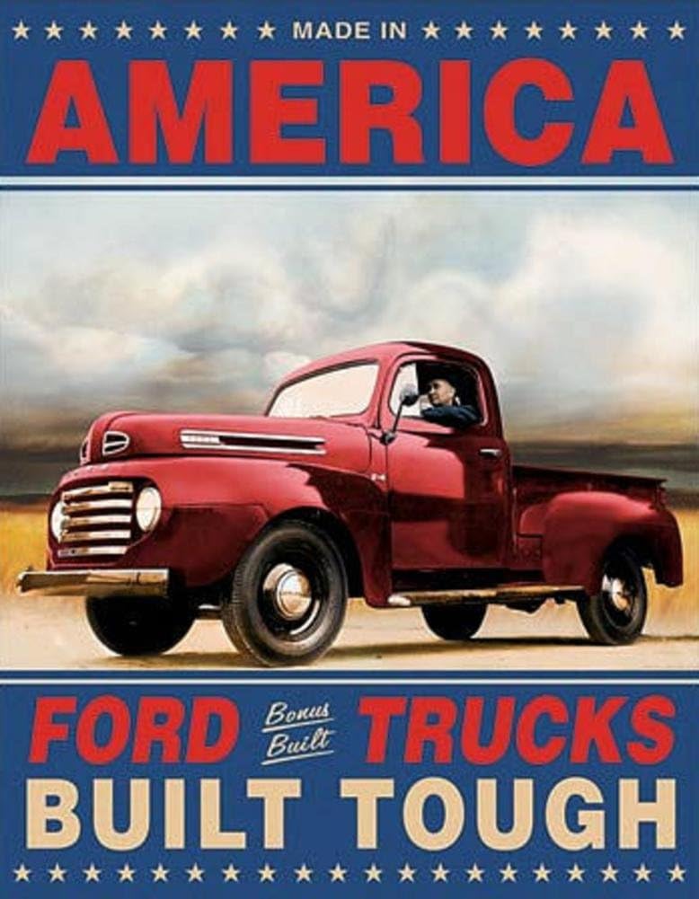 Ford Trucks Built Tough Retro Vintage Tin Sign 13 x 16in