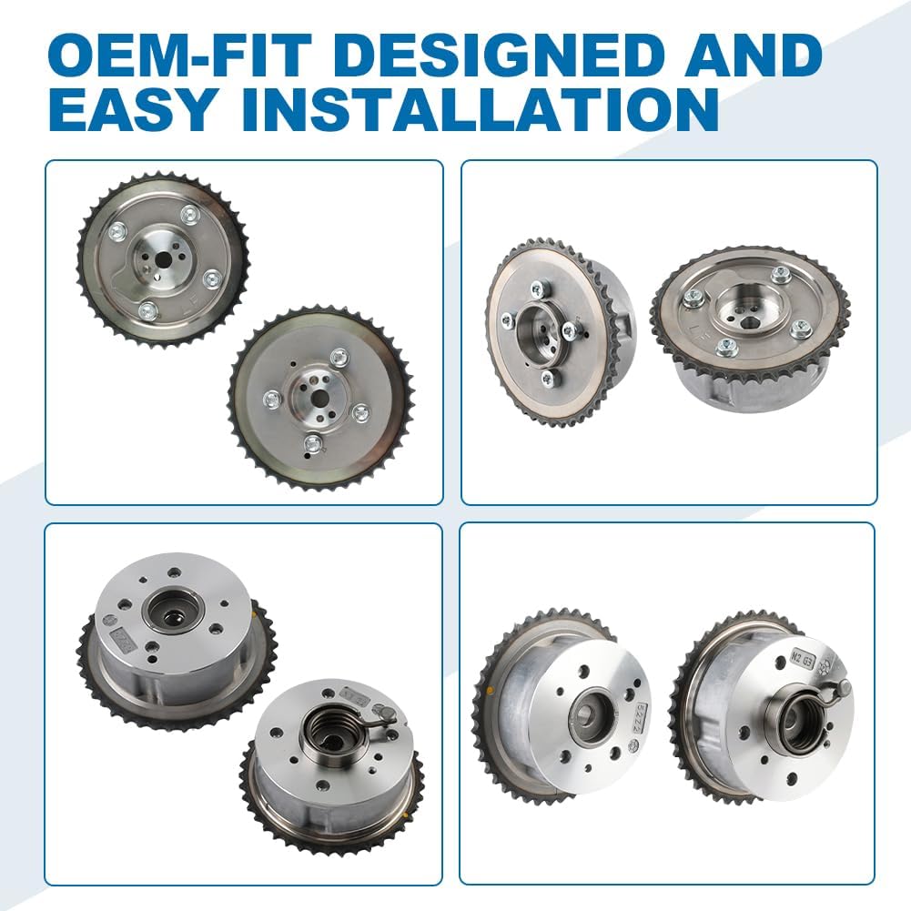 Intake & Exhaust Camshaft Adjuster VVT Timing Cam Gear Compatible with Genesis G70 Hyundai Santa Fe Sonata Tucson Veloster Kia Optima Sorento Sportage Replacement for 24350-2G750 24370-2G750