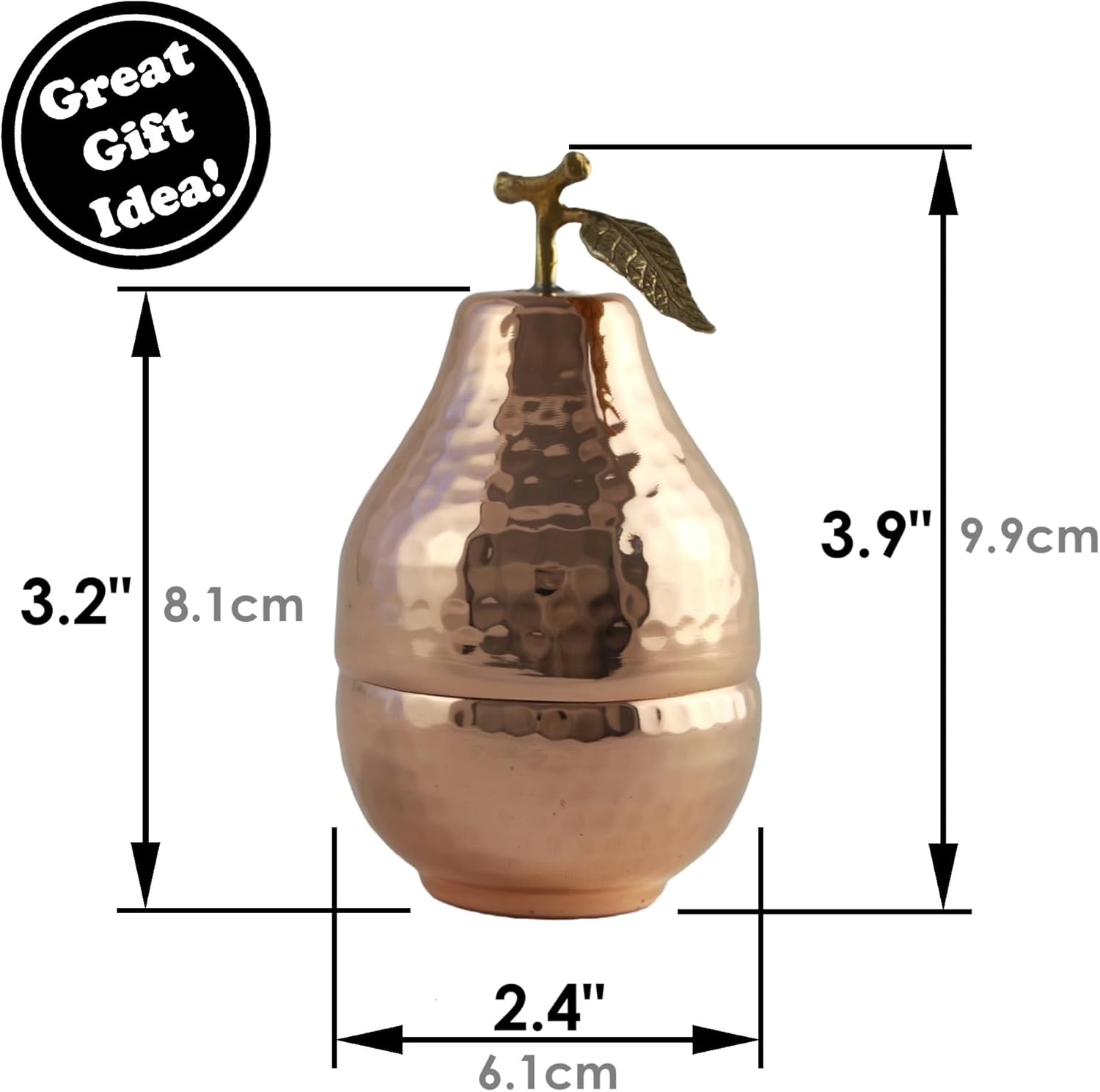 Handmade Copper mini Pear Shaped Bowl Serving Dish with Lid, Salt, Sugar Container, Candy Chocolate Bowl for Coffee Table Bar - Small Size (Diameter 2.2", Length 3.9") (Copper)