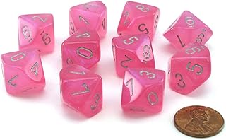 DND Dice Set-Chessex D&D Dice-16mm Borealis Pink with Silver Luminary Plastic Polyhedral Dice Set-Dungeons and Dragons Dice Includes 10 Dice – D10, CHX27384
