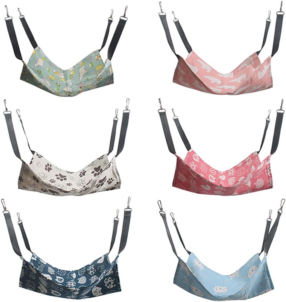 review Warm Pet Cage Hammock Fashion Adjustable Bed Cotton Reversible Linen Kitten Hammock for Hanging Bed Pet
