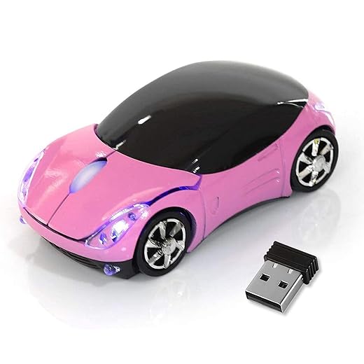 Pink Wireless Car Mouse - 2.4G Wireless with USB Receiver, Optical Mouse for PC, Laptop, Tablet - Win XP/Vista/7/ME/2000/Mac OS Pink Mouse for Her for Christmas