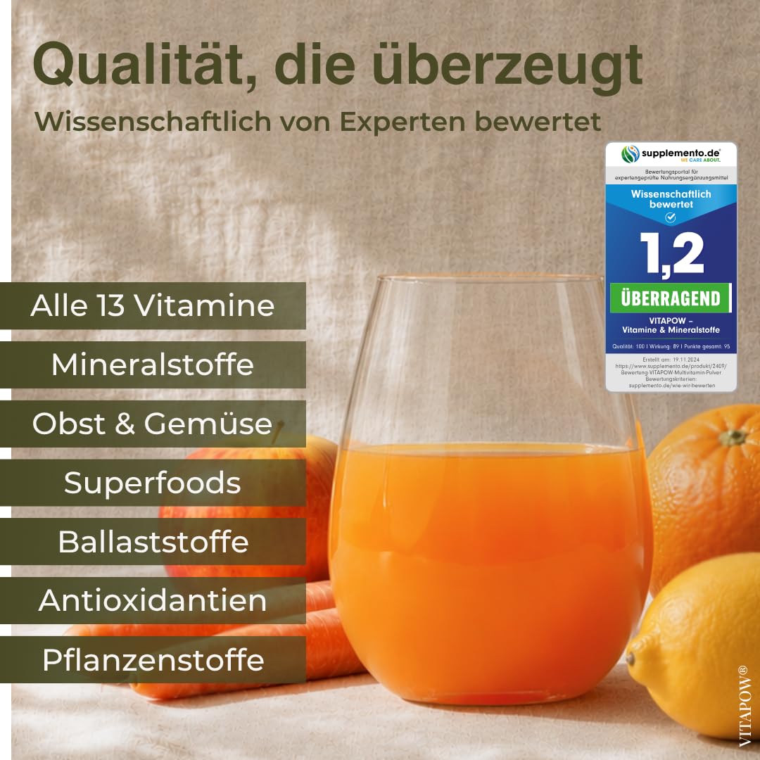 Multivitamin Pulver - Vitamine & Mineralstoffe - Immunsystem - Vitamine A-Z hochdosiert - Mikronährstoffe - vegan, ohne Zuckerzusatz, in Deutschland hergestellt - ACE-Geschmack - 30 Portionen