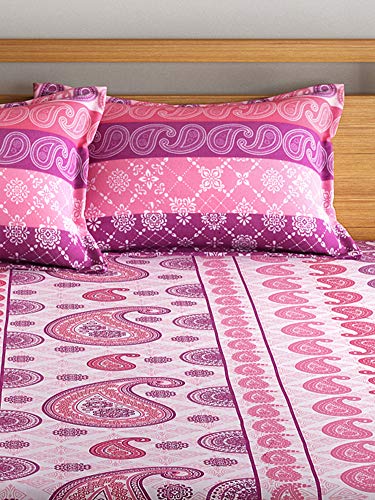Image of Swayam Roto Cotton Double Bedsheet with 2 Pillow Covers | Size 90 x 100 inch | 144 TC | Ethnic Motifs Design | Soft Breathable Bed Sheet | Comfortable & Durable for Bedroom - Red