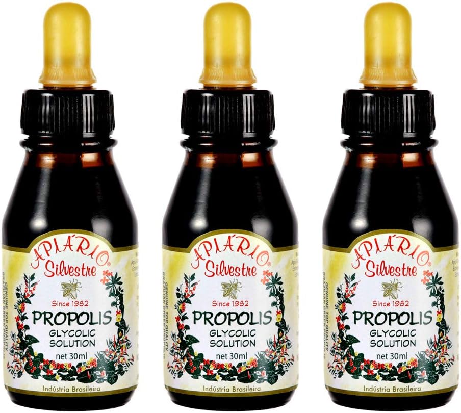 Official Distributor - 3 Bottles of Brazilian Green Bee Propolis Liquid Glycolic Extract-Non Alcoholic, Wax Free, Sugar Free