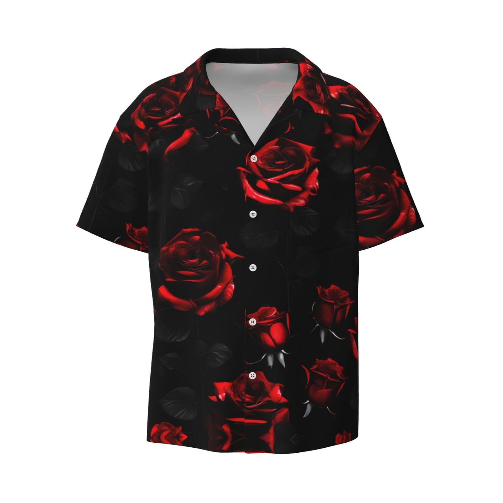 Mdatt Men's Black Red And Roses Shirt Short Sleeved Color Button Down Beach Shirt Tropical Holiday, Xl