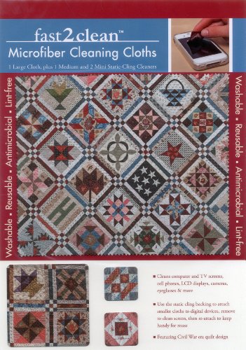 fast2clean Civil War Sampler Quilt Microfiber Cleaning Cloths: 1 Large Cloth, plus 1 Medium and 2 Mini Static-Cling Cleaners