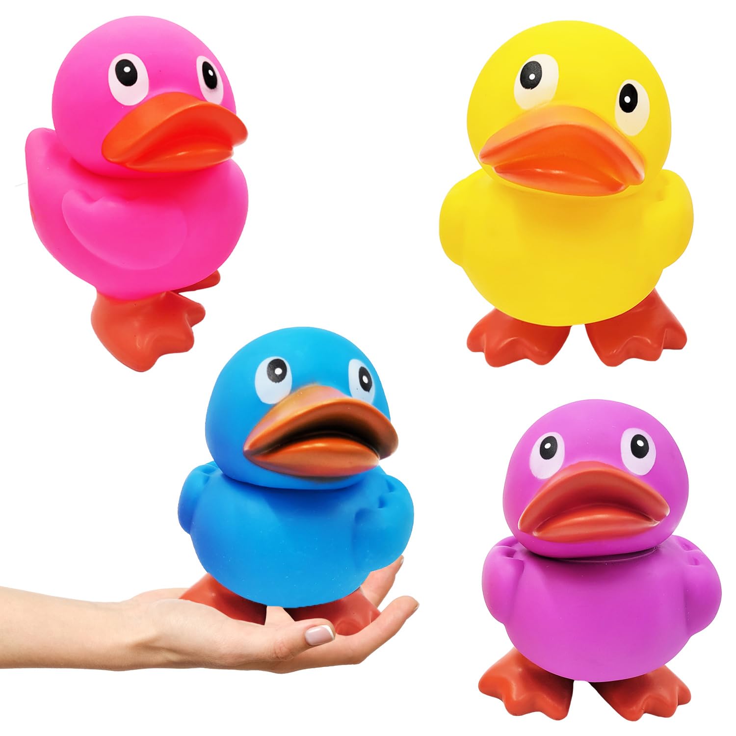 The Dreidel Company Jumbo Rubber Duck Toy with Flippers, Giant Rubber Duckies for Kids, Bath, Baby Shower, Birthday, Pool Activity, 6.5" Tall (2-Pack