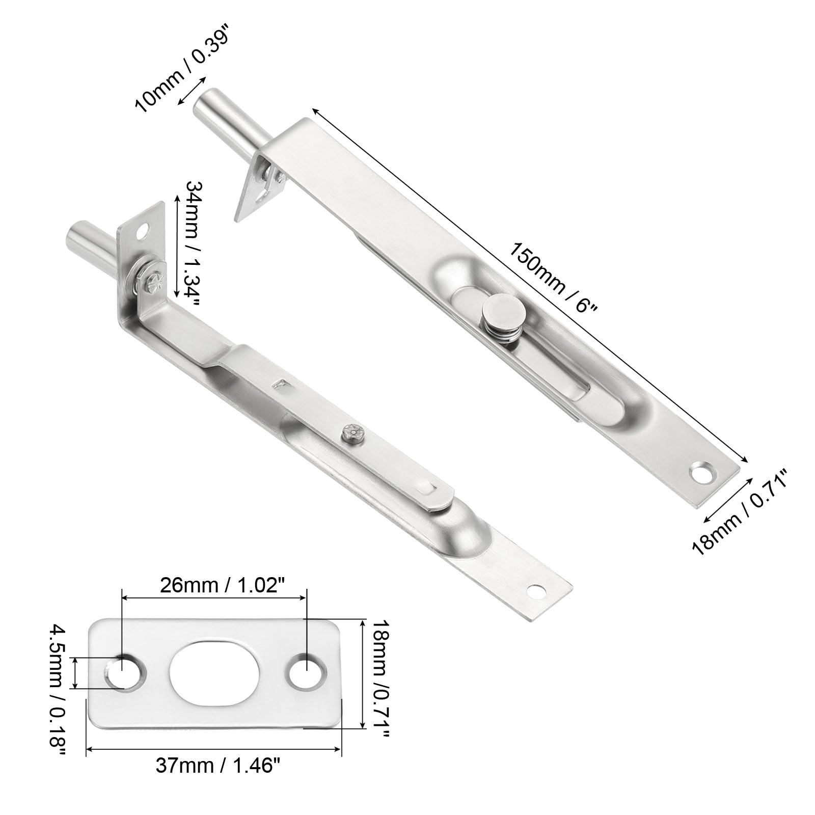 PATIKIL Flush Bolt 6" x 0.71" - Image 2