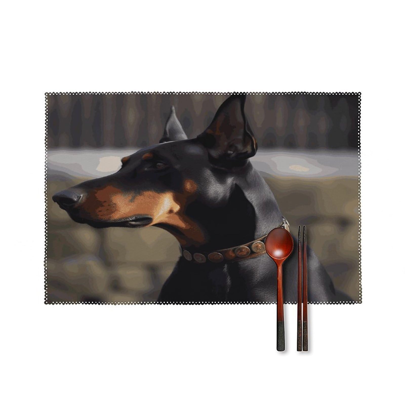 Doberman Placemats Set of 4 Canvas Place Mats for Dining Table Square Non-Slip Table Mats Heat Resistant Washable Placemat for Kitchen Home Decor 12" X 18"