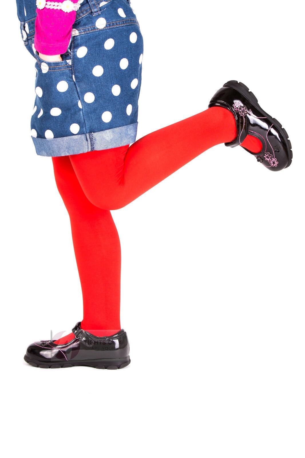 AG FASHION Girls, Baby Childs Tights Pantyhose 16 Bright Colors 3 Sizes Age 2-11 (S (2-4 YEAERS, Height range 65-90cm), Red)