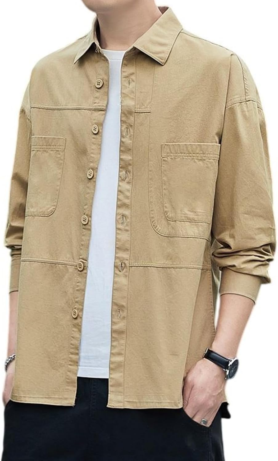 Men's Vintage Long Sleeve Work Shirt Relaxed Fit Lightweight Wrinkle Resistant