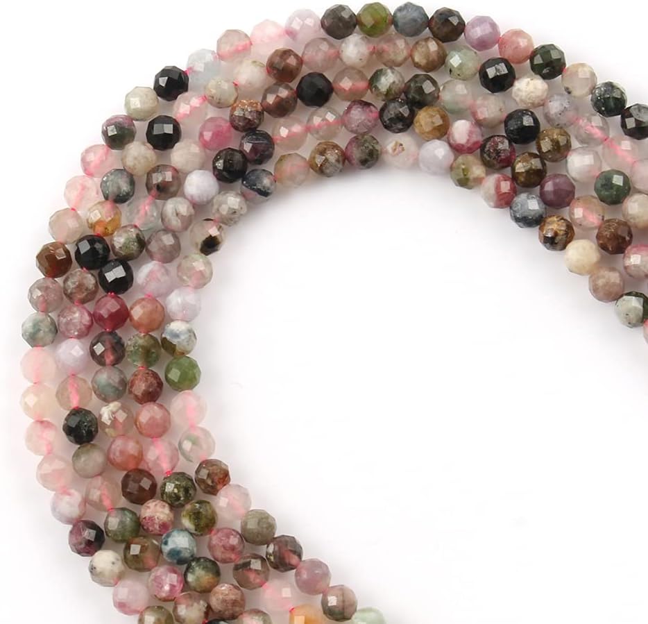 Song Xi 180pcs 2mm Natural Tourmaline Gemstone Beads Faceted Round Loose Stone Beads for Jewelry Making Tourmaline 2mm
