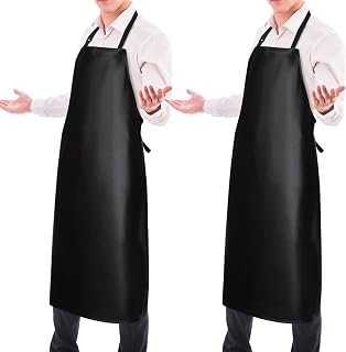 Gotega 2-Pack Heavy Duty Waterproof Vinyl Aprons for Men Women - Adjustable Rubber Work Apron for Kitchen, Dishwasher, Gardening