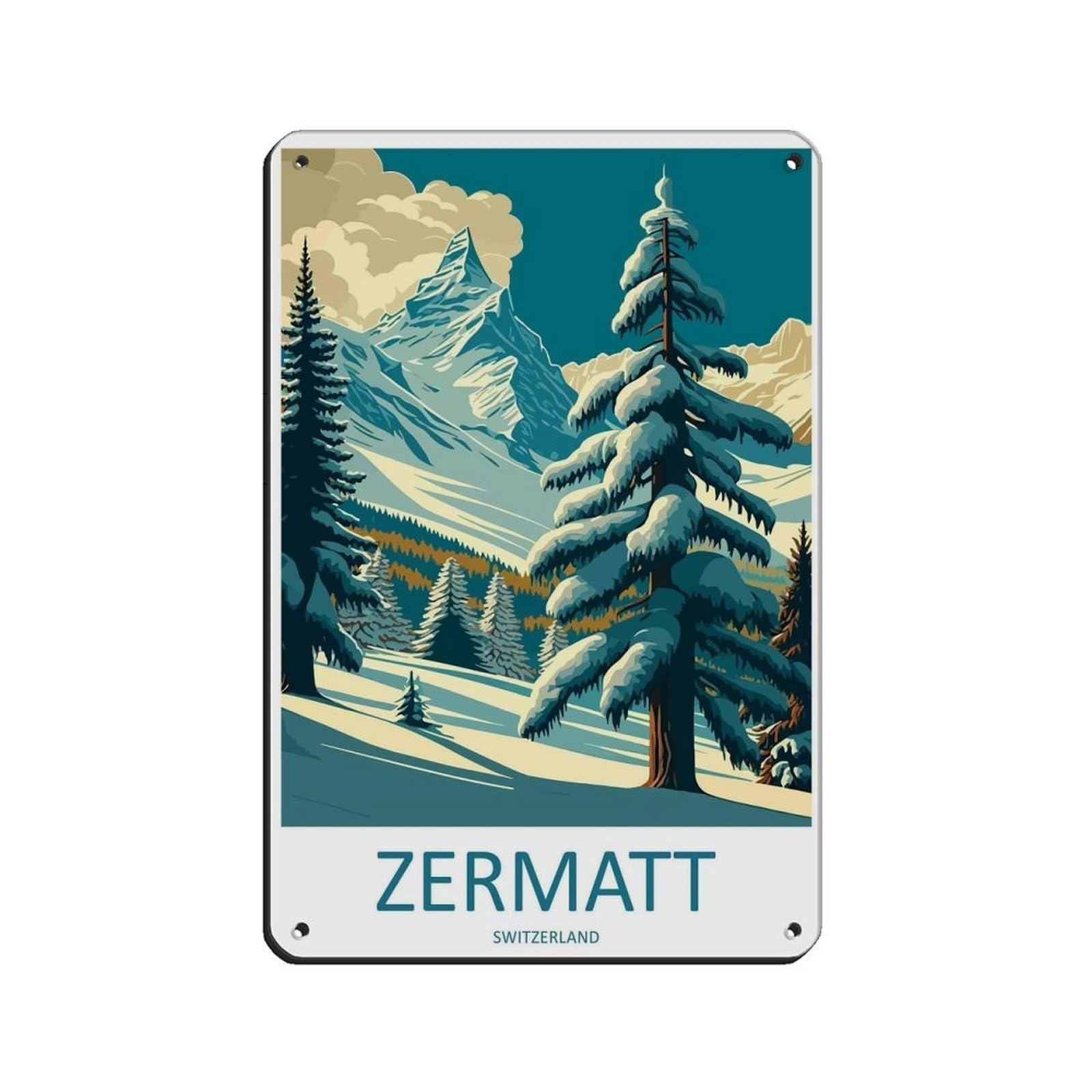 Zermatt Travel Art Ski Art Lover Gift (3) Retro Poster Metal Tin Sign Chic Art Retro Iron Painting Bar People Cave Cafe Family Garage Poster Wall Decoration 8x12inch(20x30cm)