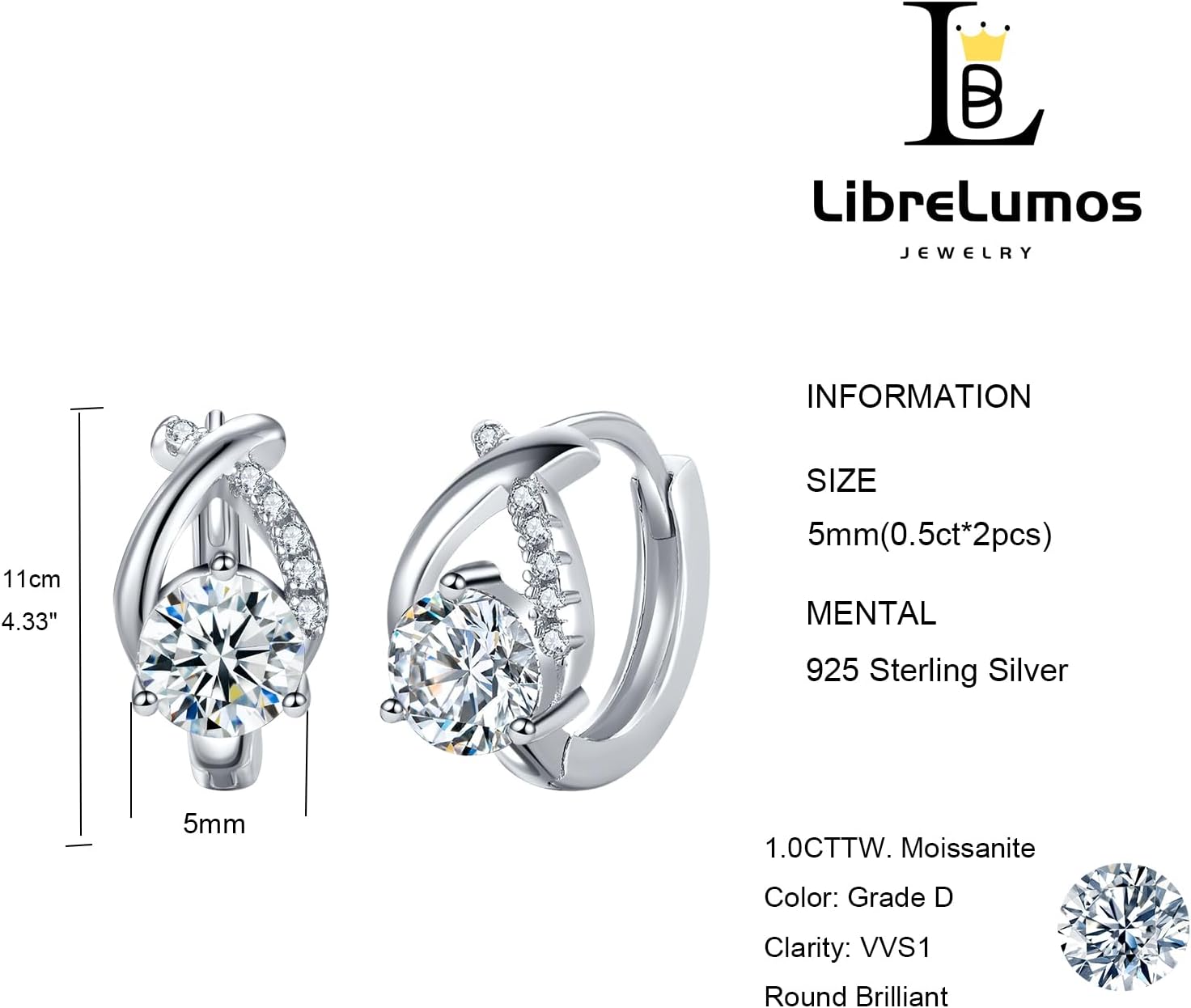 Moissanite Hoop Earrings, Moissanite Diamond Earring, 925 Sterling Silver with 18K White Gold Plating Hoop Earrings, Jewelry Box Packed, Jewelry Gifts for Women