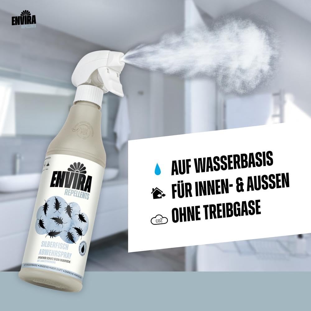 Envira Silberfischspray 5 Liter + 2L Sprüher - gegen Silber- & Papierfische | Silberfisch Spray mit Langzeitwirkung & Mittel gegen Papierfischchen - wirkt in der Wohnung, Silberfischchen loswerden