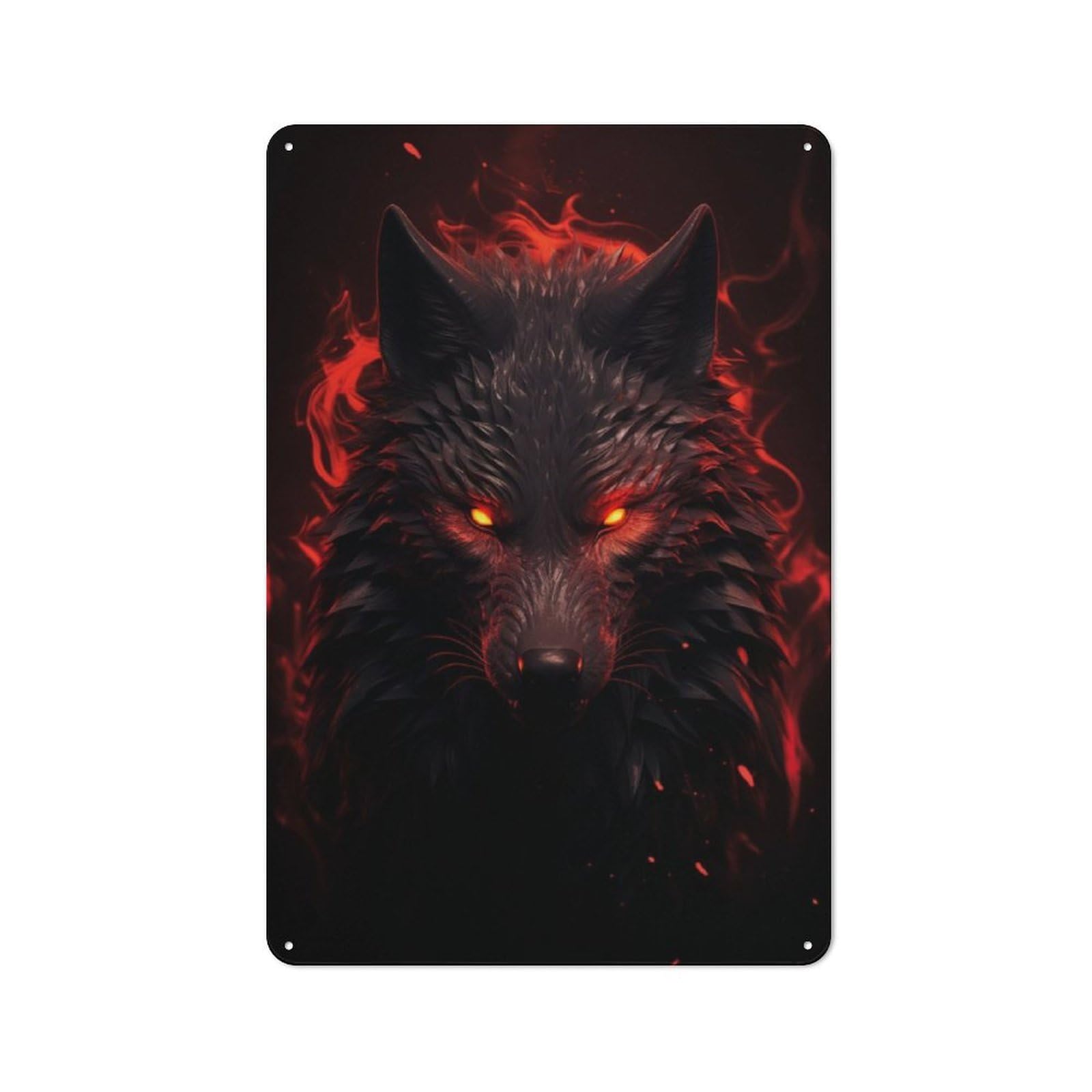 Junmoney Black Wolf Red Eyes Metal Sign 30X20cm With For Workshop Wall, Rustic Decor, For Collectors Decorating Workshops And Hobby Rooms