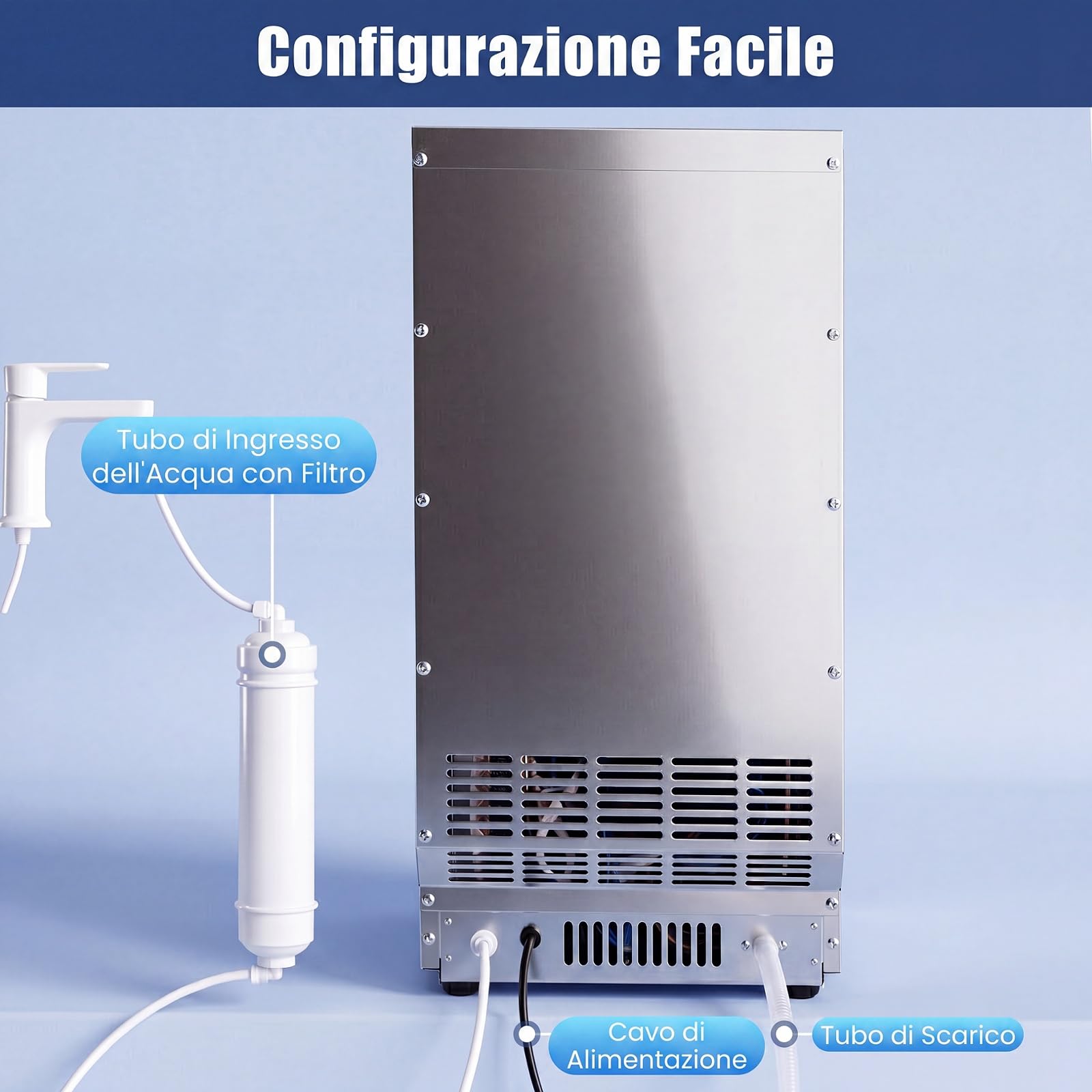 COSTWAY Macchina per Ghiaccio Commerciale 50kg/24h | Fabbricatore Ghiaccio con Autopulizia, Timer, 36 Cubetti in 13 Minuti, Ice Maker con Paletta per Bar Ristorante e Caffetteria