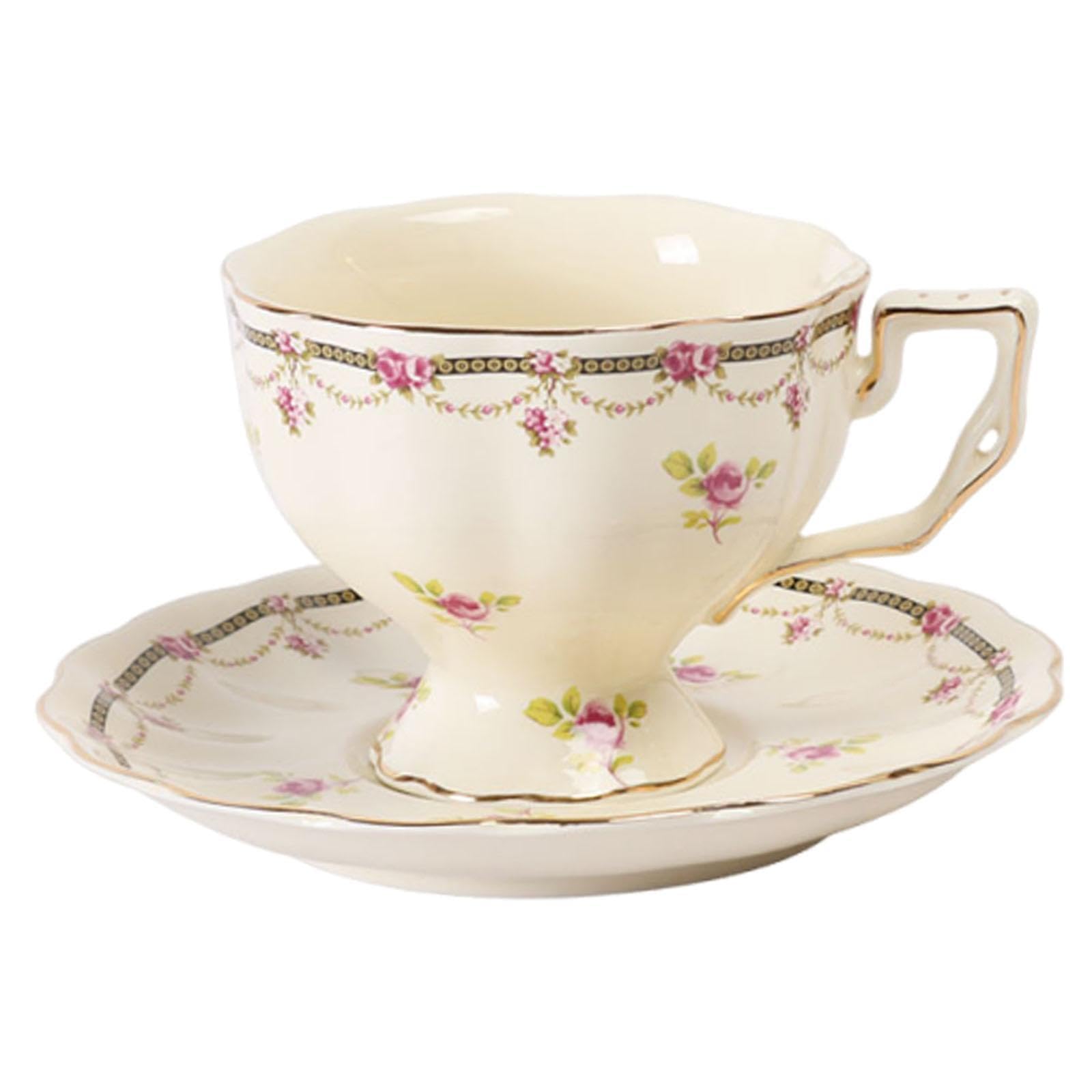 Set di Tazze E Piattini da caffè in Ceramica, Stoviglie Portatili Creative con Motivo Floreale