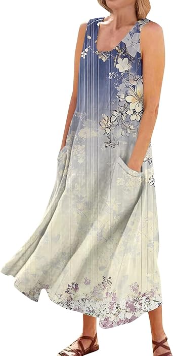 Plus Size Cotton Linen Summer Dresses for Curvy Women 2025 Sleeveless Maxi Vacation Beach Sundresses with Pockets