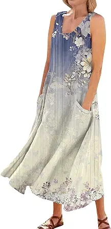 Plus Size Cotton Linen Summer Dresses for Curvy Women 2025 Sleeveless Maxi Vacation Beach Sundresses with Pockets