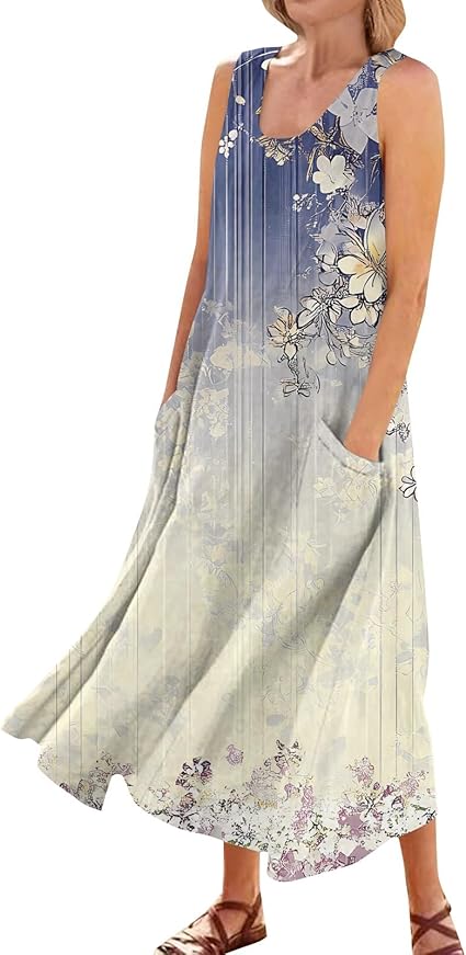Plus Size Cotton Linen Summer Dresses for Curvy Women 2025 Sleeveless Maxi Vacation Beach Sundresses with Pockets