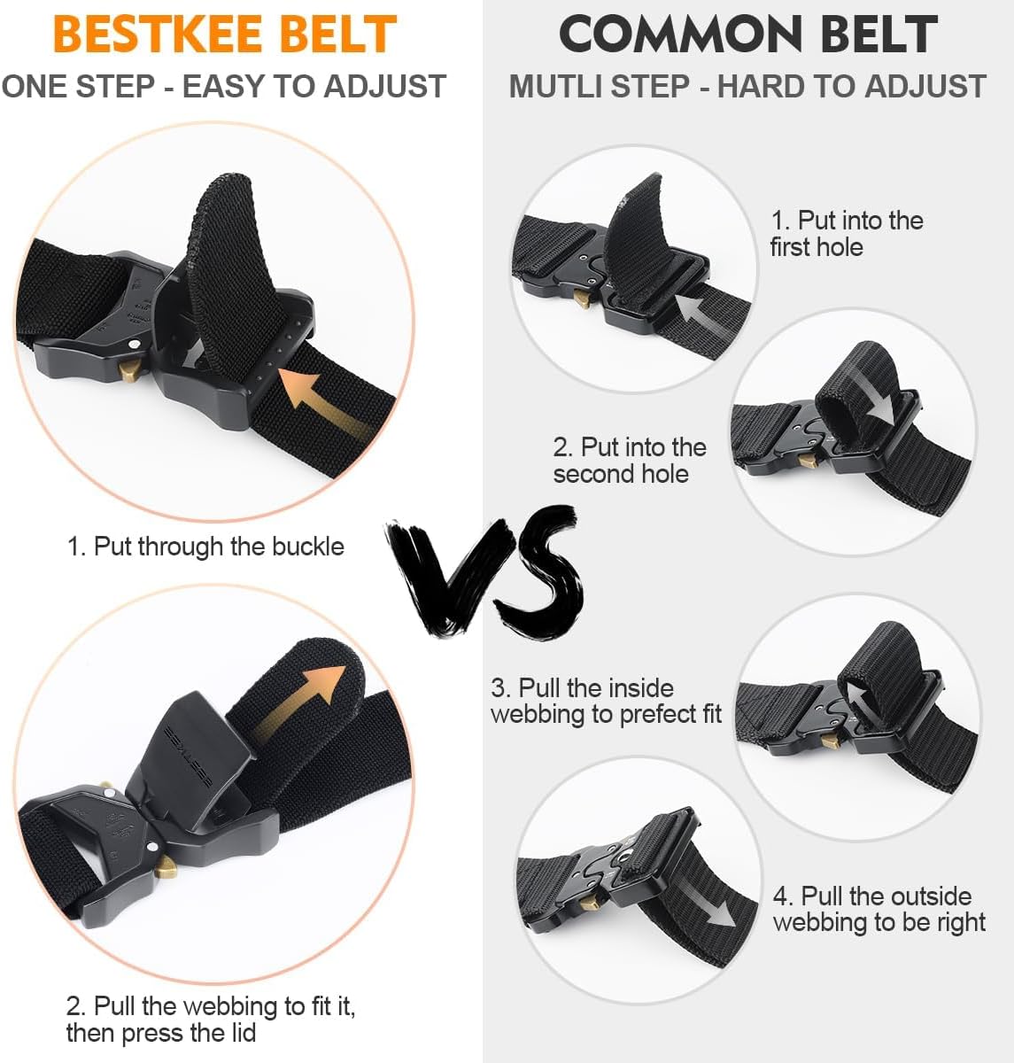 Tactical Belt for Men 2-Pack, Military Style Stretch Nylon Work Hiking Belts, 1.5" Elastic Web Quick-Release Belt - Image 4