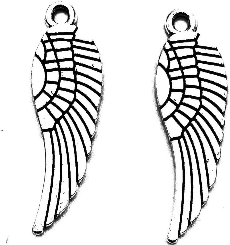 50 dijes de alas de ángel de plata antigua para joyería, pulsera, collar, manualidades, 0.354 in x 1.181 in, Plata, No es una piedra preciosa