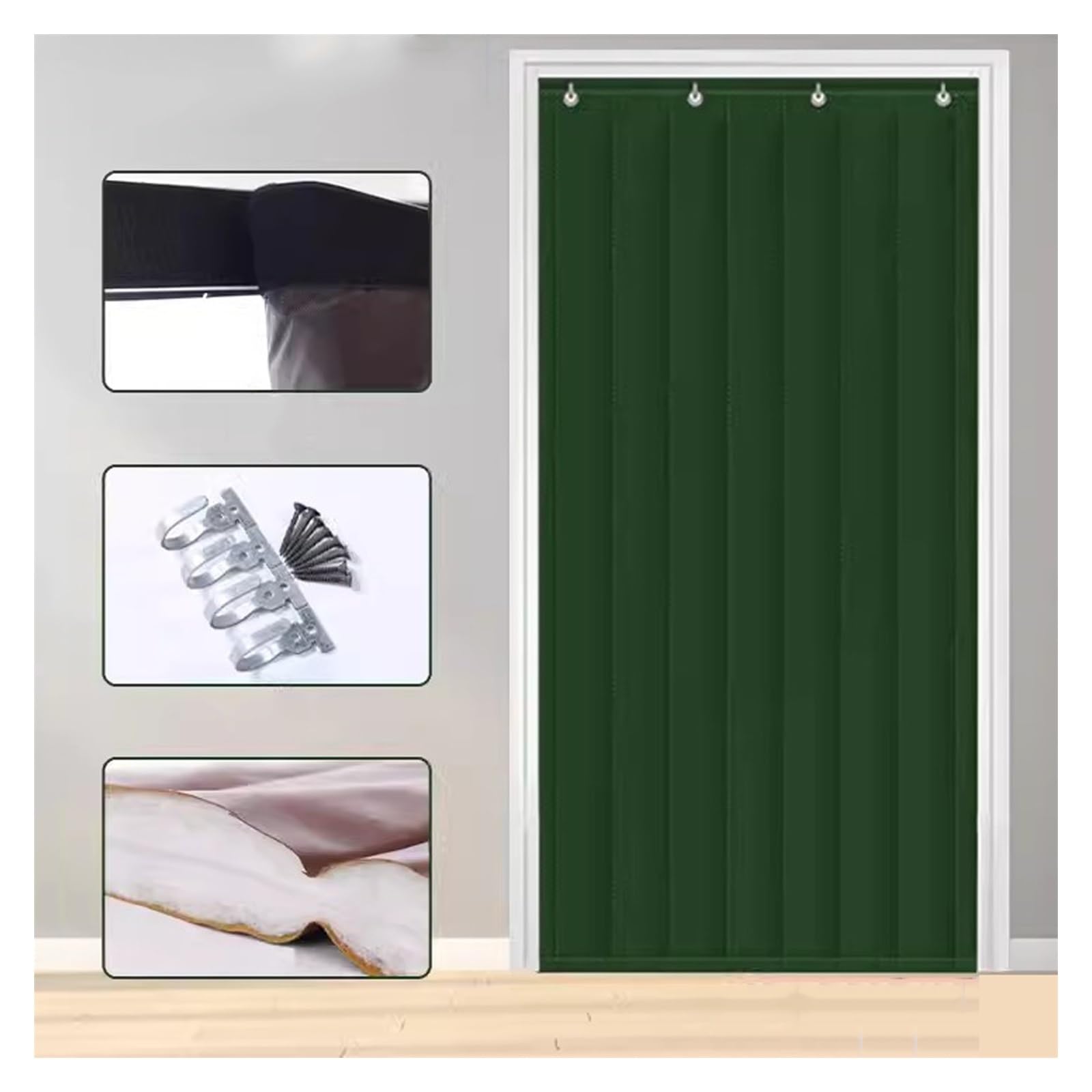 Rideau de porte isolant thermique pour garder un salon chaud et silencieux tout l'hiver