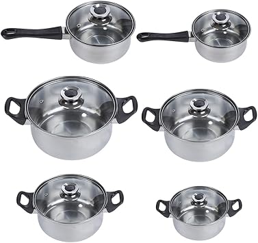 Cooking Pot, Pan, 6PCS Stainless Steel & Pan Set Cookware Set Kitchen Induction Sauce Pan Casserole Pan Glass Lid Pan Vision