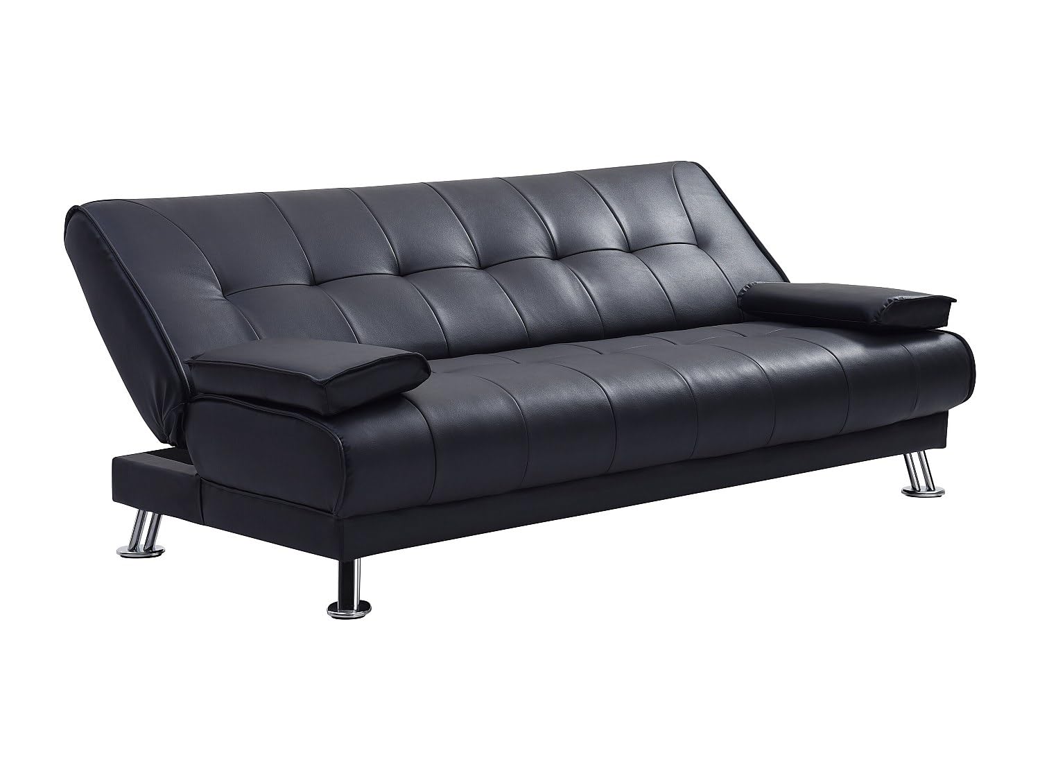Vente-unique - Sofá Cama 3 plazas Maxime - Piel sintética - Negro | Patas de metal de diseño, 3 posiciones para el respaldo, fácil de limpiar