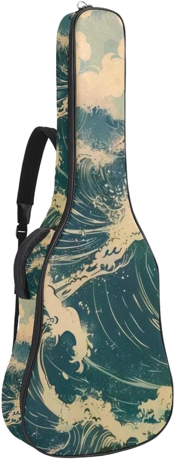 Acoustic Guitar Bag 0.4 Inch Thick Padding Waterproof Guitar Case Gig Bag for 40 41 42 Inch Electric Bass Classical Guitar, Sea Waves Vintage Style