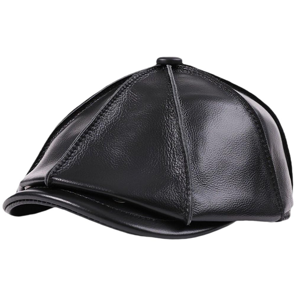Béret octogonal unisexe en cuir noir casquette de peintre et gavroche