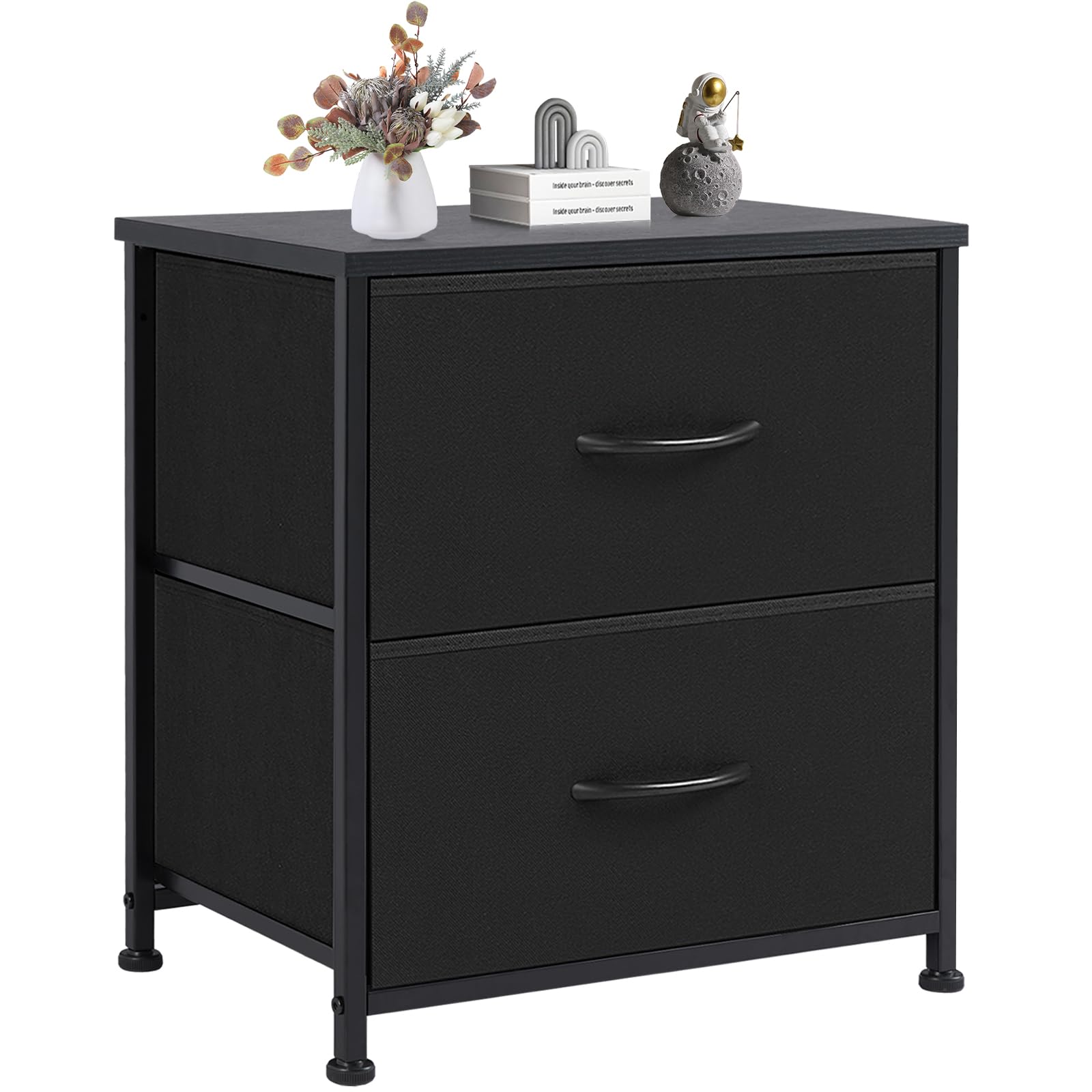 Sweetcrispy End Table with 2 Drawers for Bedroom, Small Bedside Nightstand, Storage Organizer Furniture, Fabric Cabinet Wood Top, Lightweight, Mini Dresser for Clothes, Closet, Dorm, 20" Height