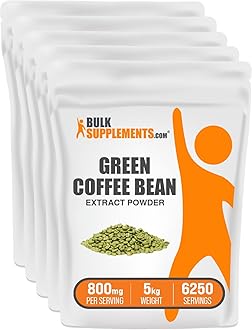 BulkSupplements.com Green Coffee Bean Extract Powder - Green Coffee Bean Supplements, Green Coffee Bean Powder - Energy Support, Gluten Free, 800mg per Serving, 5kg (11 lbs) (Pack of 5)