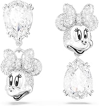 Swarovski Disney Minnie Mouse drop earrings, Asymmetrical design, White, Rhodium Finished