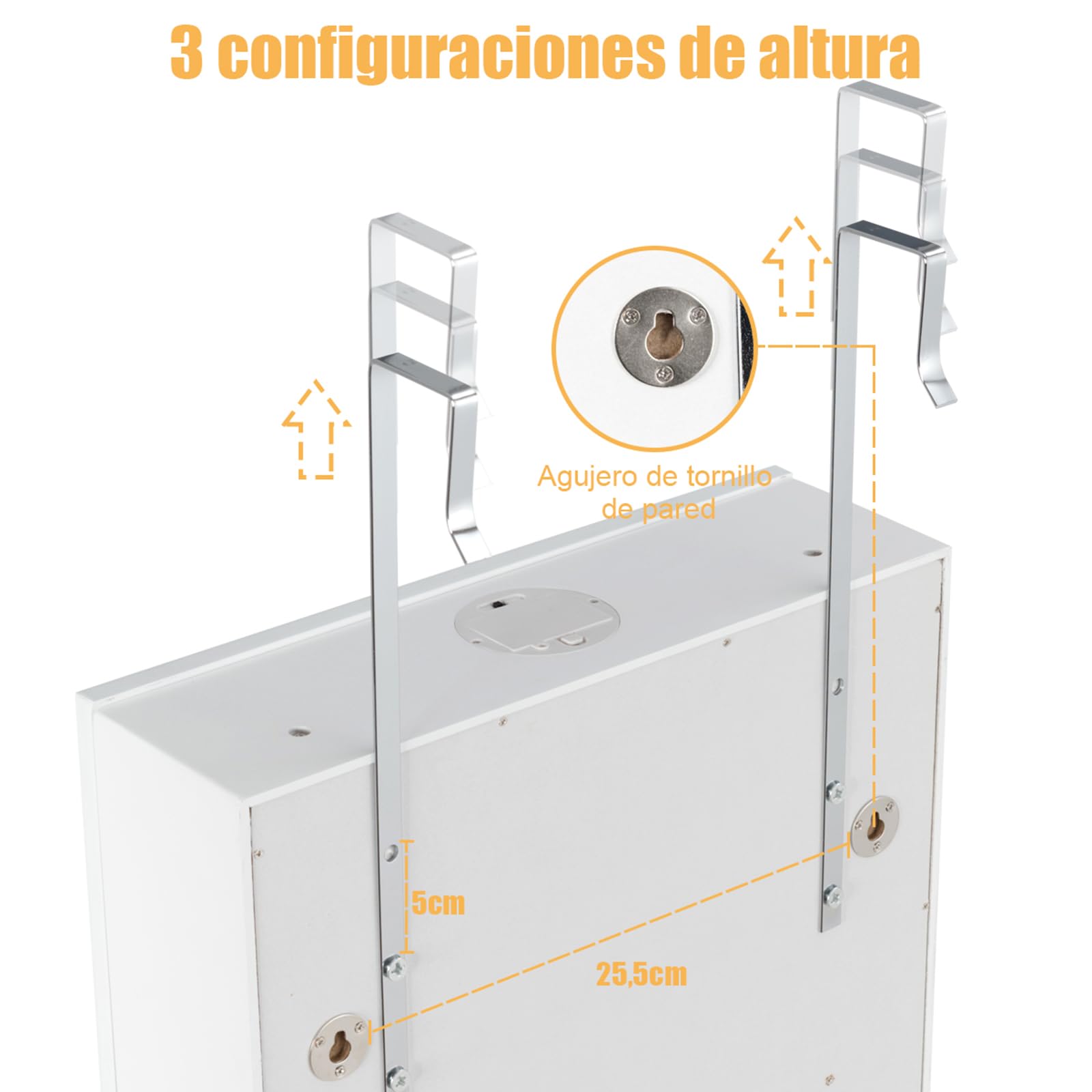 COSTWAY Espejo Joyero de Pared, Armario Joyero con Espejo de Cuerpo Entero, Iluminación LED, Armario para Joyas de Puerta con 6 Cajones, Cerradura, Gran Espacio de Almacenamiento