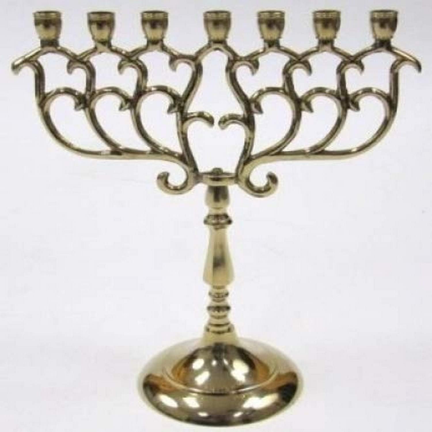 7-Branch Brass Temple Menorah, Gold