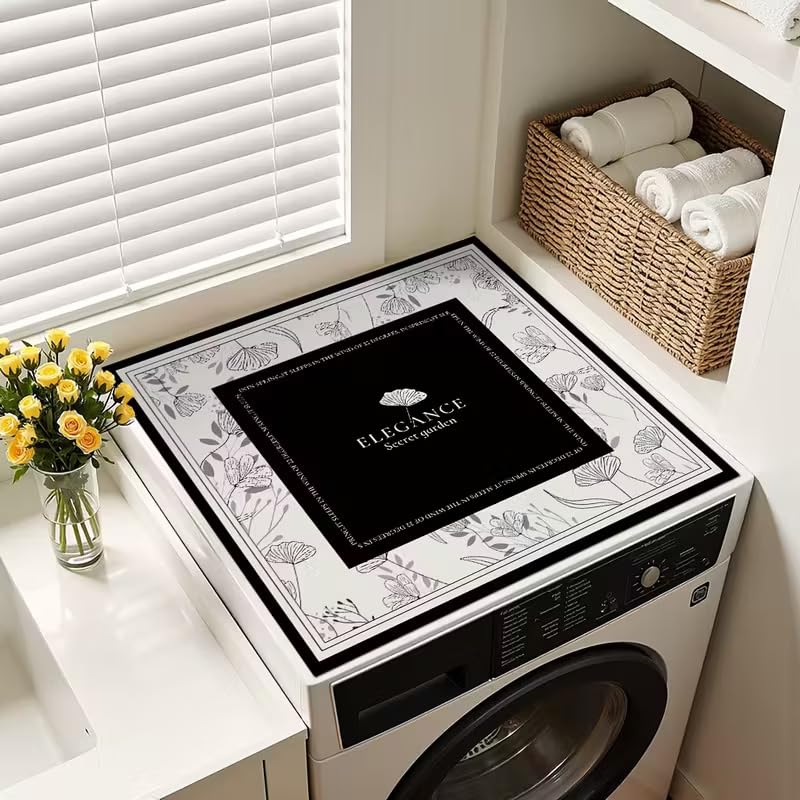 Image of Modern Printed Washing Machine Top Mat | Water Absorbent & Anti-Slip Dust Guard | Scratch-Proof Laundry Counter Cover for Front /Top Load Washing Machines | Non-Slip Waterproof Dust Cover