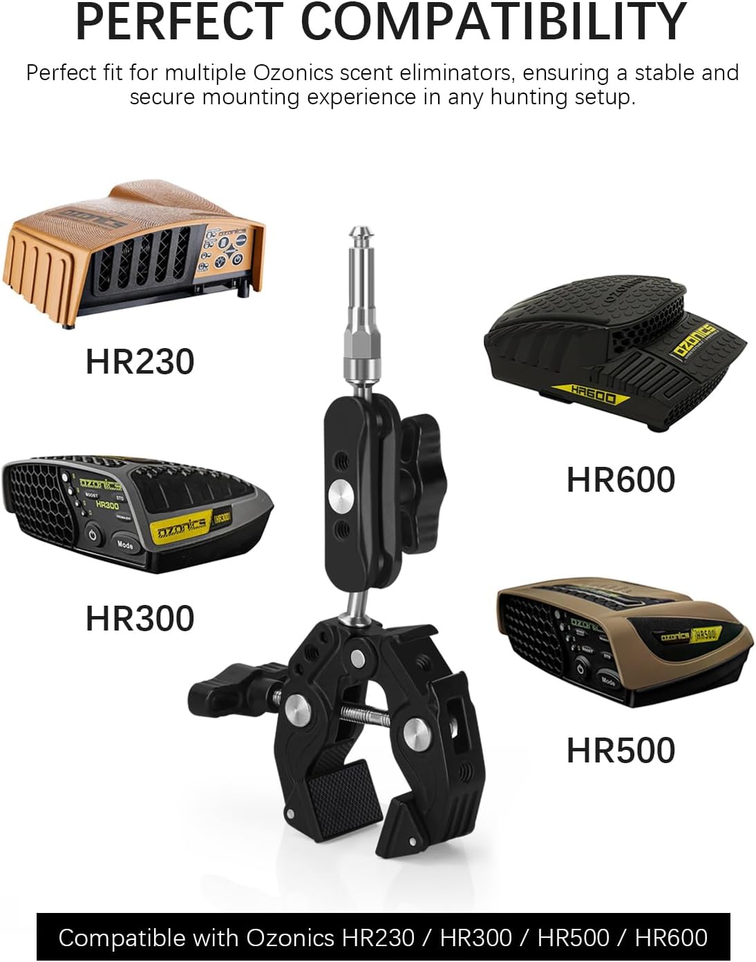 Tiga Adjustable Clamp Mount for Ozonics Scent Eliminator - Compatible with HR230, HR300, HR500, HR600 - Hunting Gear Accessory for Tree Trunks, Hub-Style Blinds, Fiberglass & Aluminum Poles