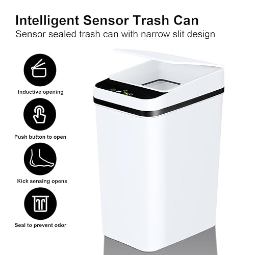 Miniatura 2 de Eidustor Bote de basura automático para baño, paquete de 2 cubos de basura de 3.5 galones y 2.2 galones, con sensor de movimiento inteligente, sin