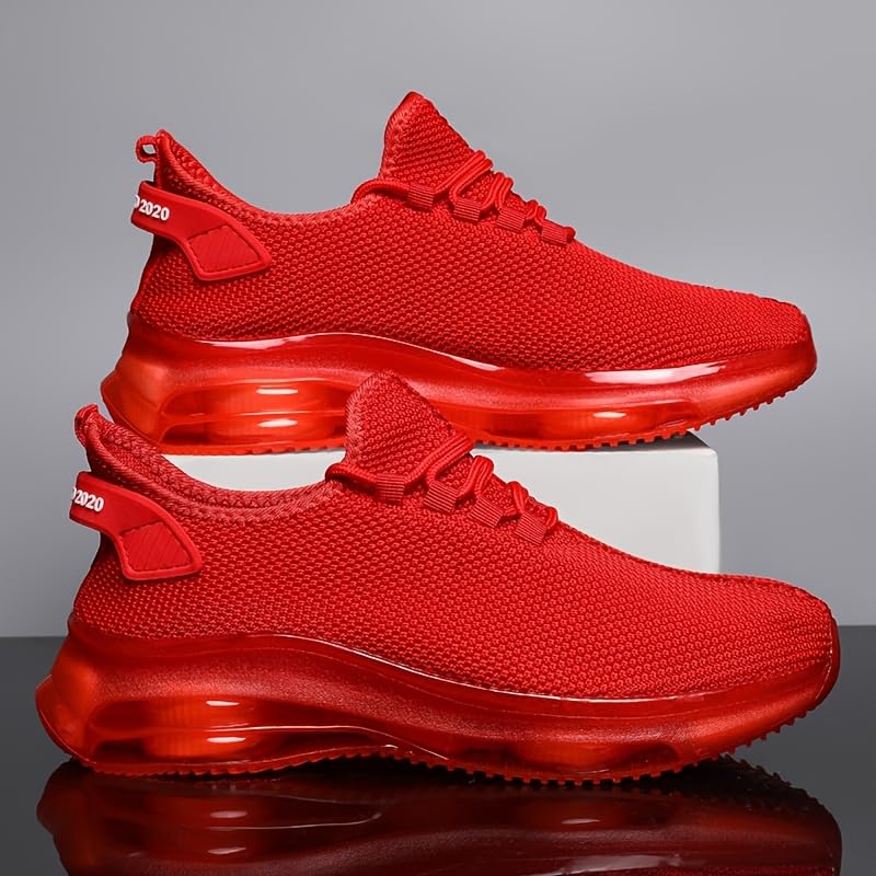 Men's Breathable Knit Sneakers - Casual Lace-Up Running Shoes with Air Cushion, Non-Slip PVC Sole, Fabric Upper, Inner & Insole, Faux Outsole, Solid Color, All-Season2