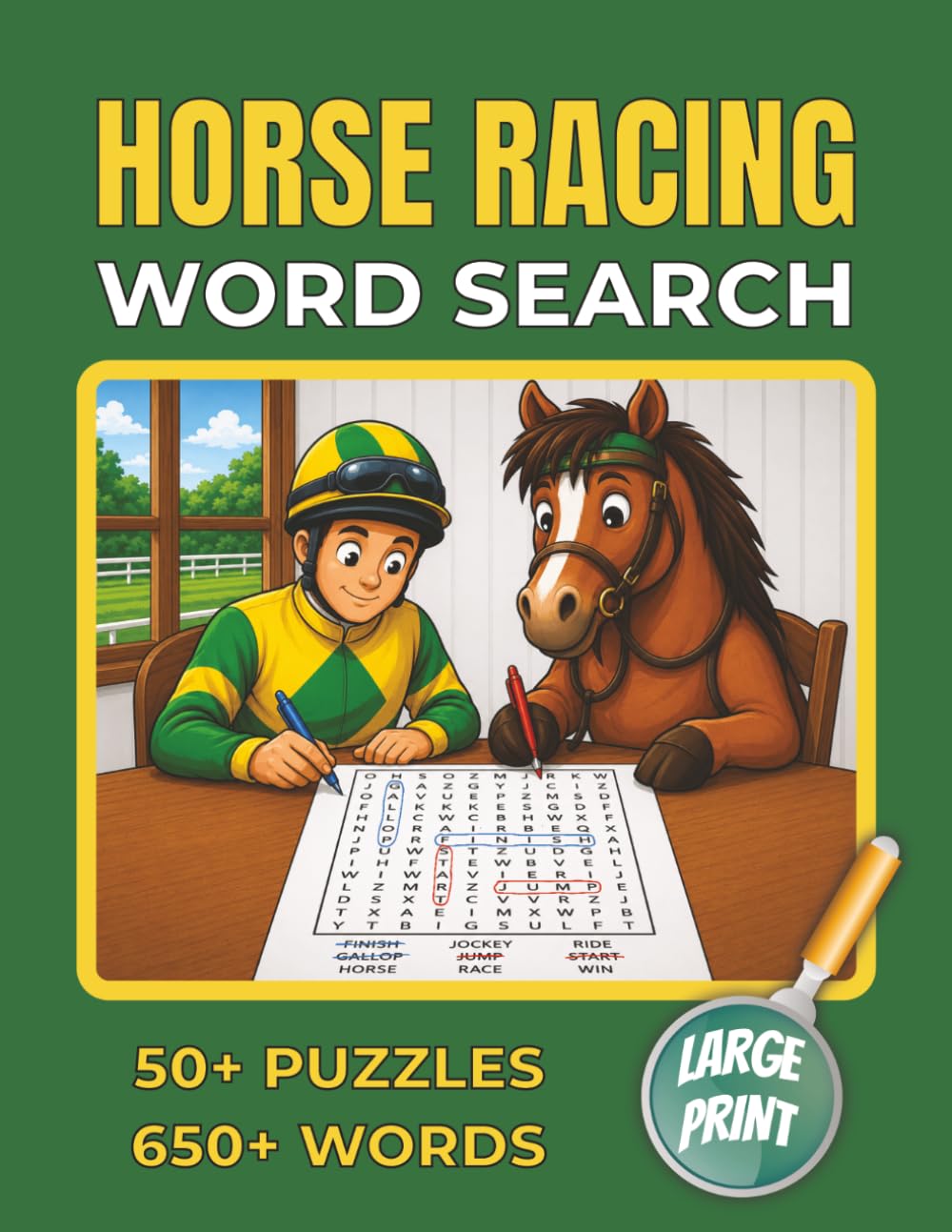 Horse Racing Word Search: Word Search book with 50+ puzzles featuring major Horse Racing Events, Racehorse Champions, Jockey Legends, Top Trainers & ... | Gift for Horse Racing & Equestrian fans